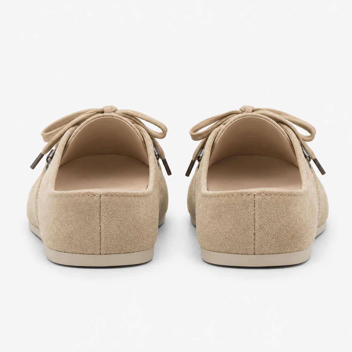 Mules homme beiges à lacets en flanelle, semelle en caoutchouc