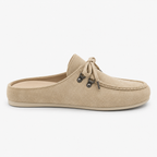 Mules homme beiges à lacets en flanelle, semelle en caoutchouc