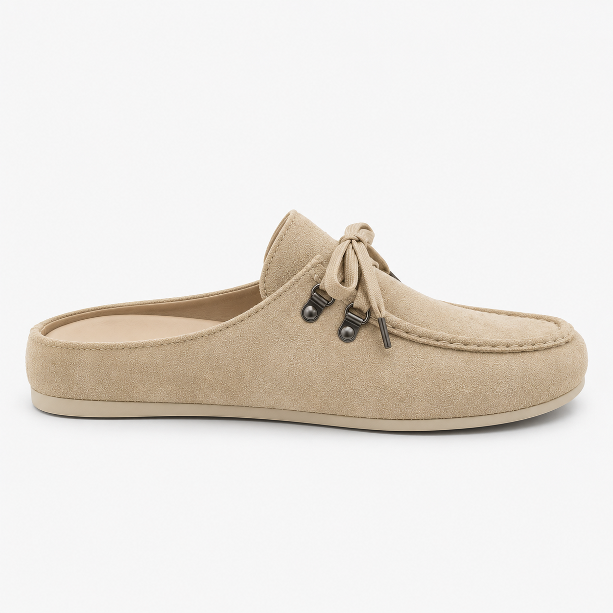 Mules homme beiges à lacets en flanelle, semelle en caoutchouc