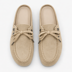Mules homme beiges à lacets en flanelle, semelle en caoutchouc