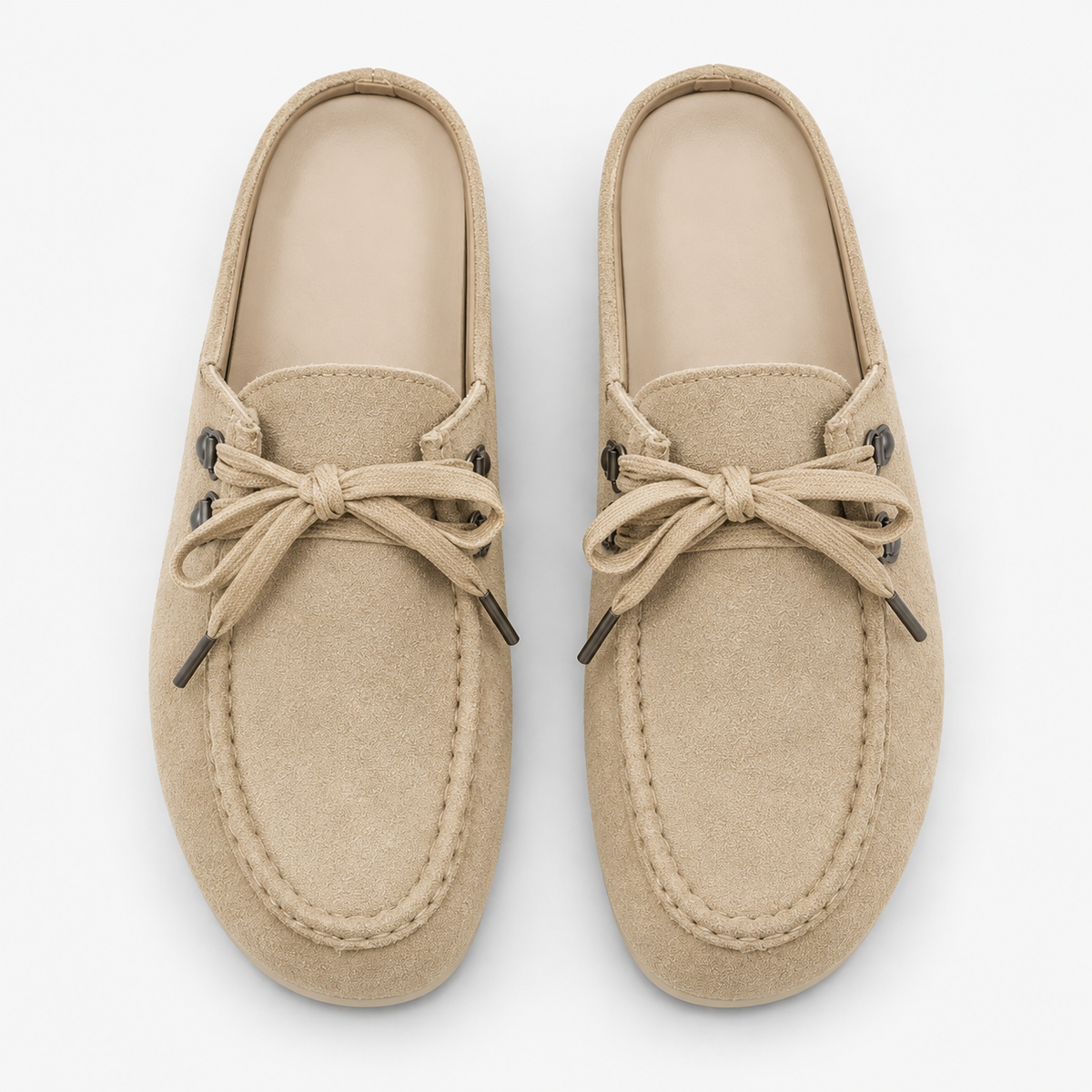 Mules homme beiges à lacets en flanelle, semelle en caoutchouc