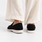 Mocassins Homme Daim Noir De Vache Sans Lacets
