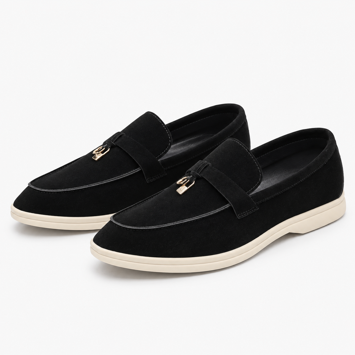 Mocassins Homme Daim Noir De Vache Sans Lacets