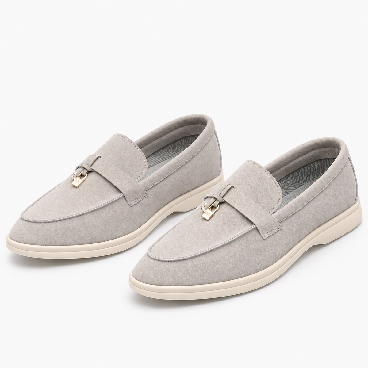 Mocassin Daim Homme En Cuir Suédé Gris Clair