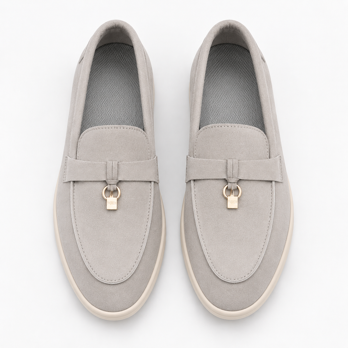 Mocassin Daim Homme En Cuir Suédé Gris Clair