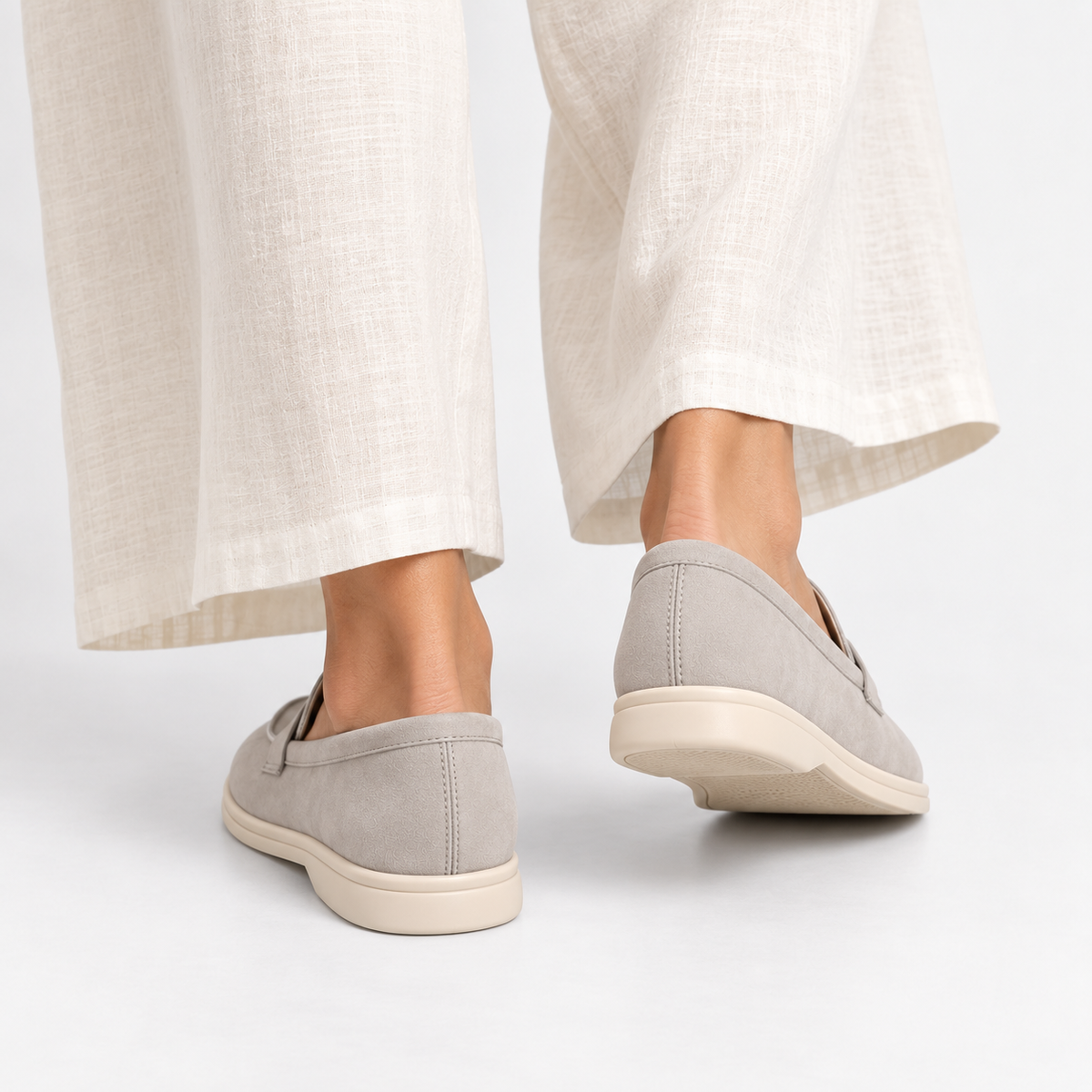 Mocassin Daim Homme En Cuir Suédé Gris Clair