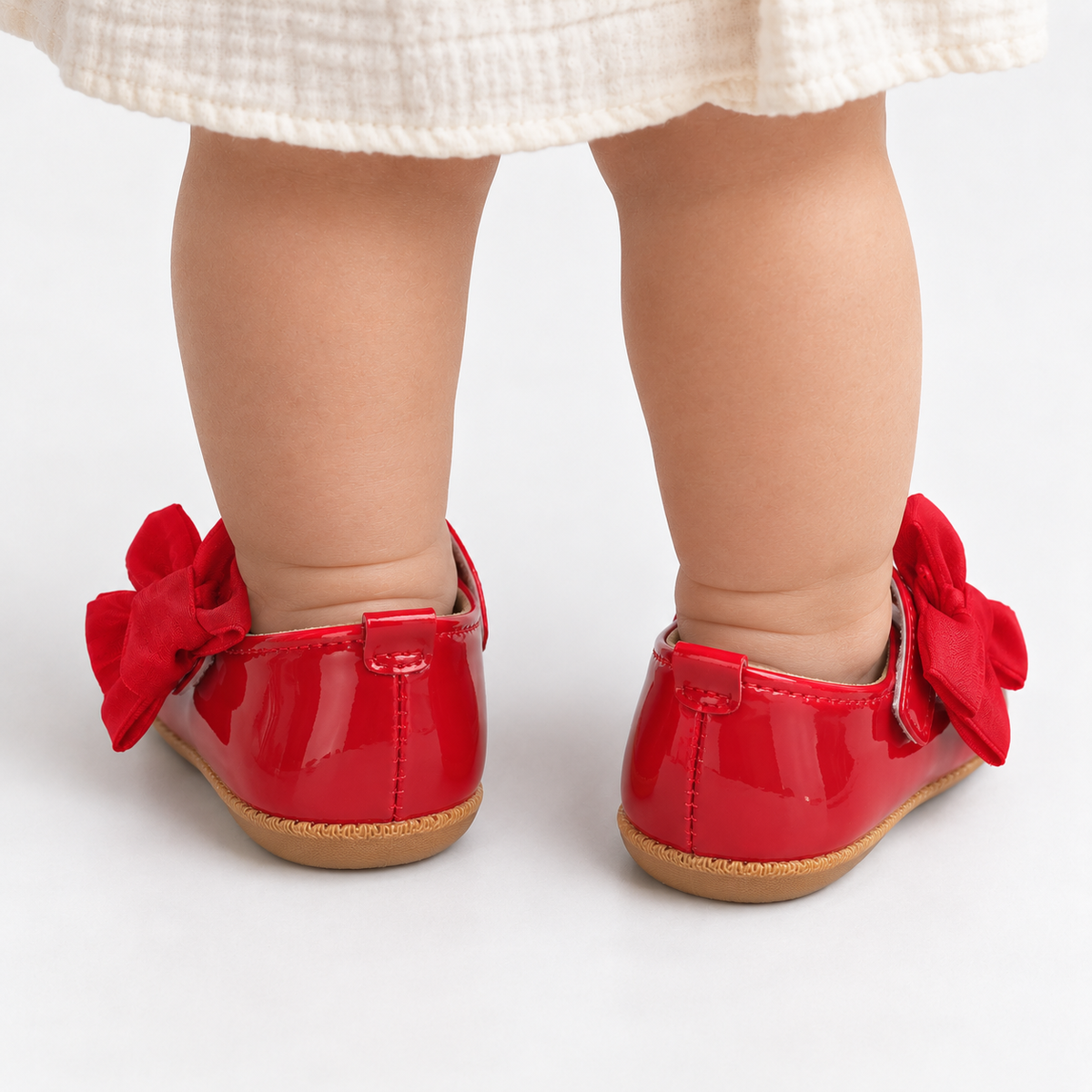 Chaussures Premier Pas Bébé Fille Rouges Vernies à Nœud