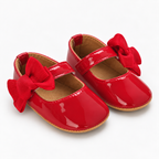 Chaussures Premier Pas Bébé Fille Rouges Vernies à Nœud