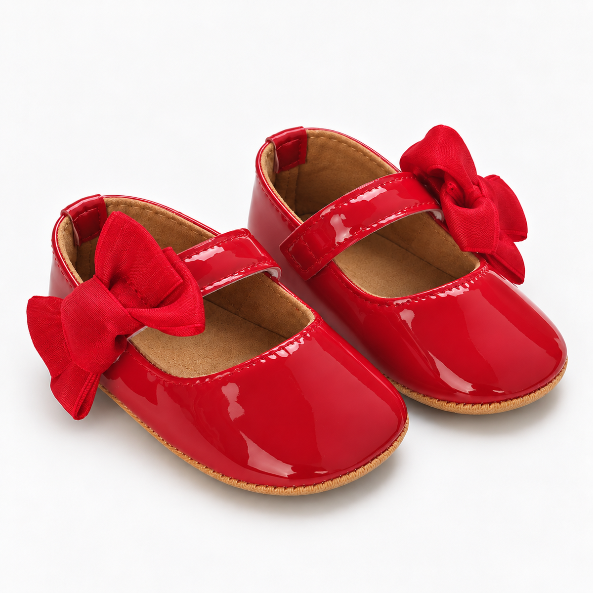 Chaussures Premier Pas Bébé Fille Rouges Vernies à Nœud