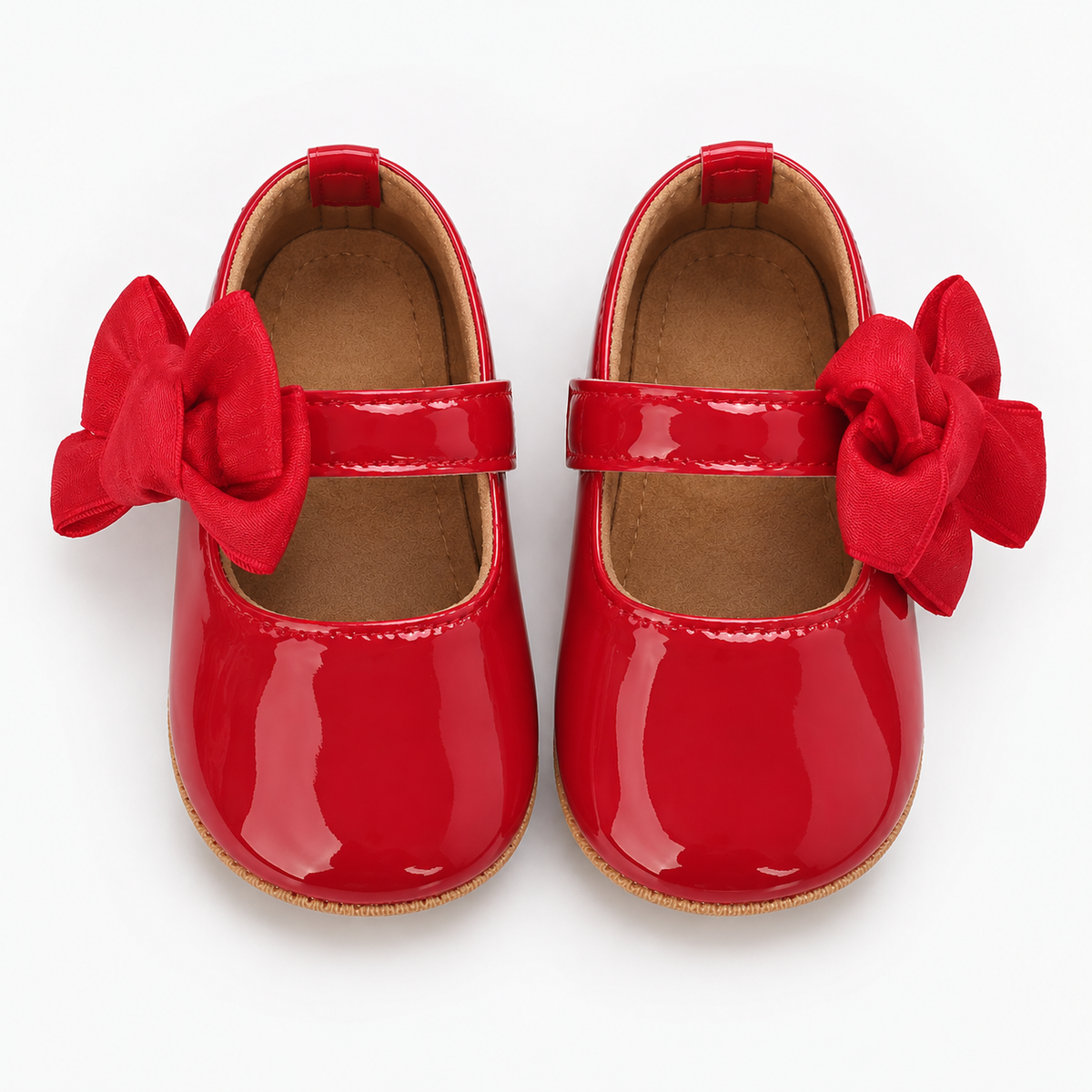 Chaussures Premier Pas Bébé Fille Rouges Vernies à Nœud