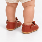 Babies premier pas bébé fille marron en similicuir à nœud