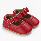 Chaussures premiers pas bébé fille rouges à nœud festonné