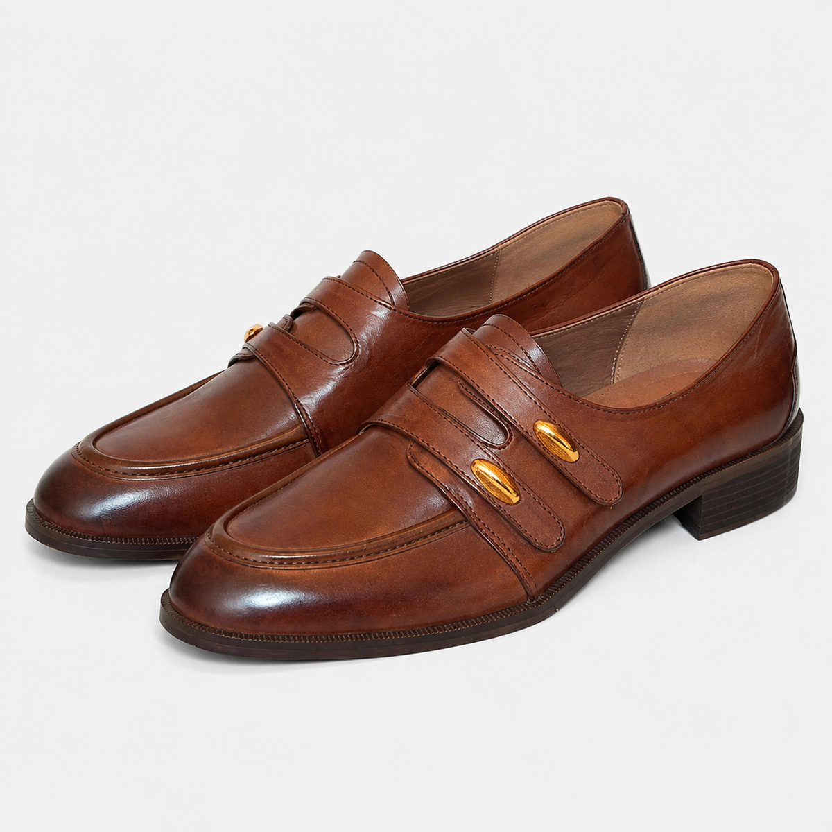 Mocassin PU Marron Sans Lacets