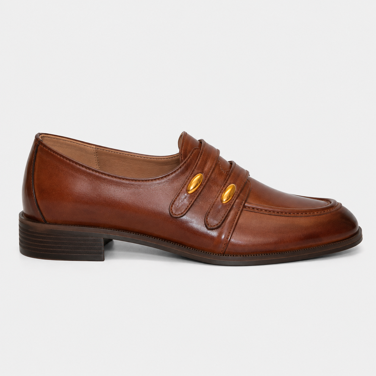 Mocassin PU Marron Sans Lacets