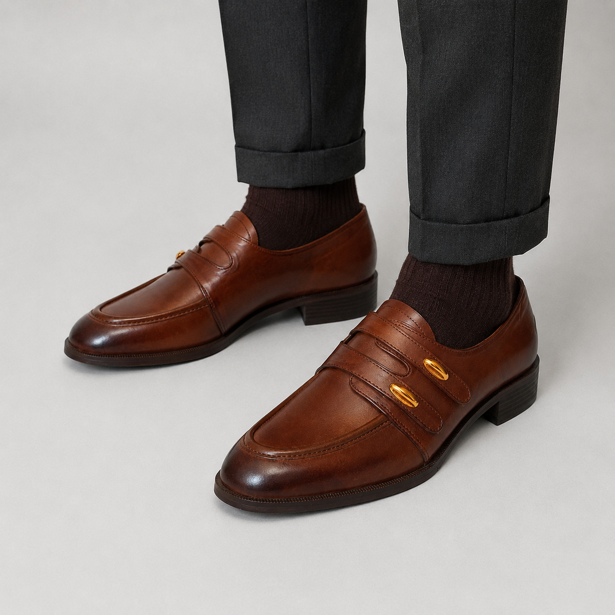 Mocassin PU Marron Sans Lacets