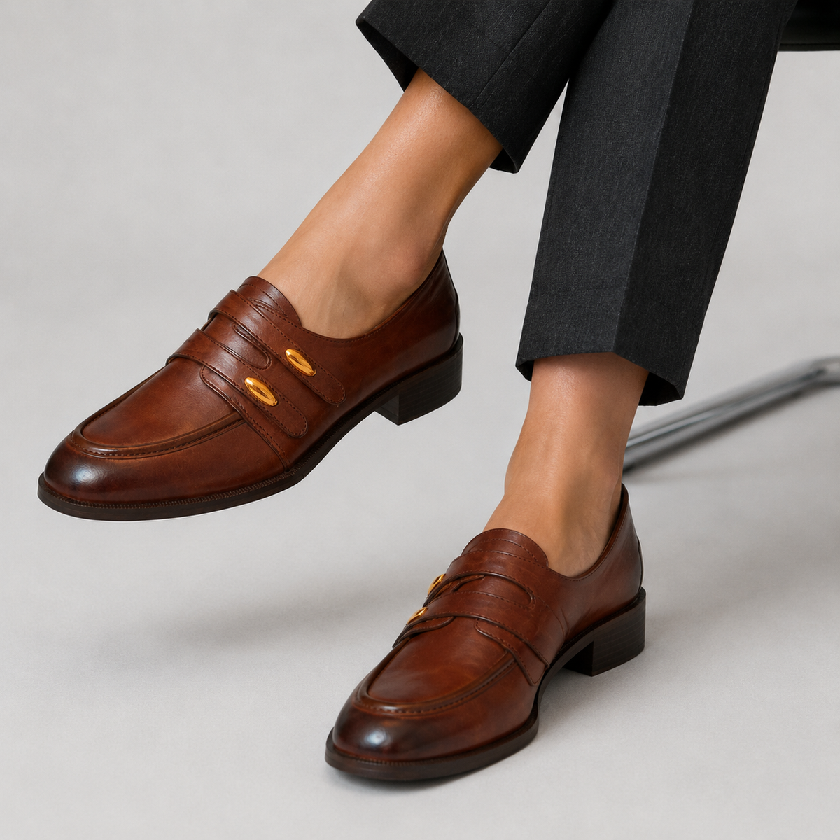 Mocassin PU Marron Sans Lacets