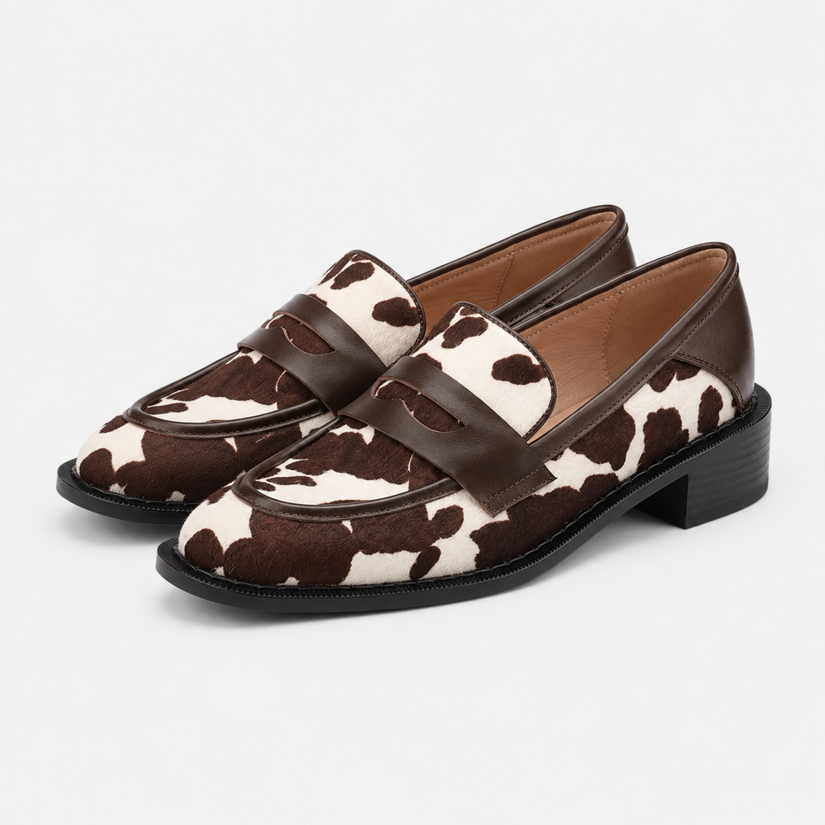 Mocassin Cuir Véritable Motif Vache