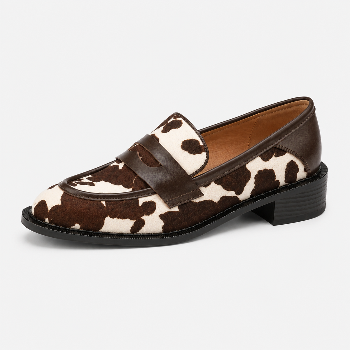 Mocassin Cuir Véritable Motif Vache