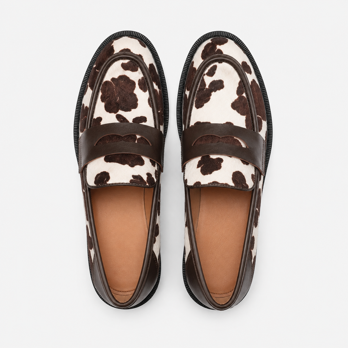 Mocassin Cuir Véritable Motif Vache