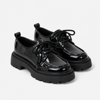 Derbies à plateforme noires vernies pour femme, à lacets