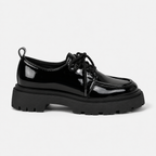 Derbies à plateforme noires vernies pour femme, à lacets