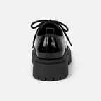 Derbies à plateforme noires vernies pour femme, à lacets