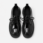 Derbies à plateforme noires vernies pour femme, à lacets