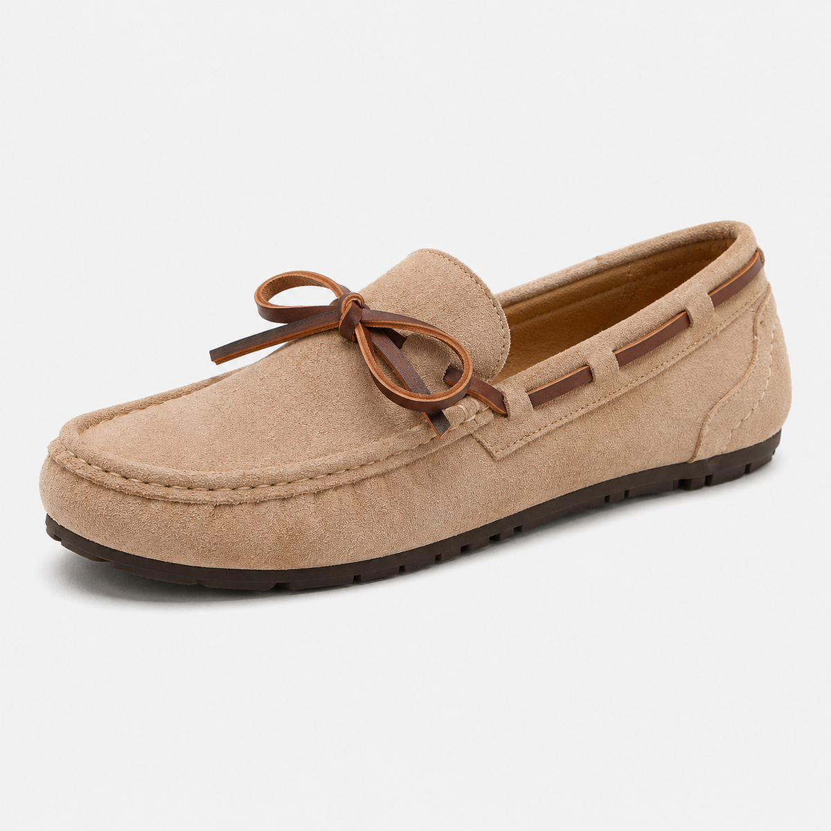 Mocassin Beige Femme En Velours Avec Nœud Papillon