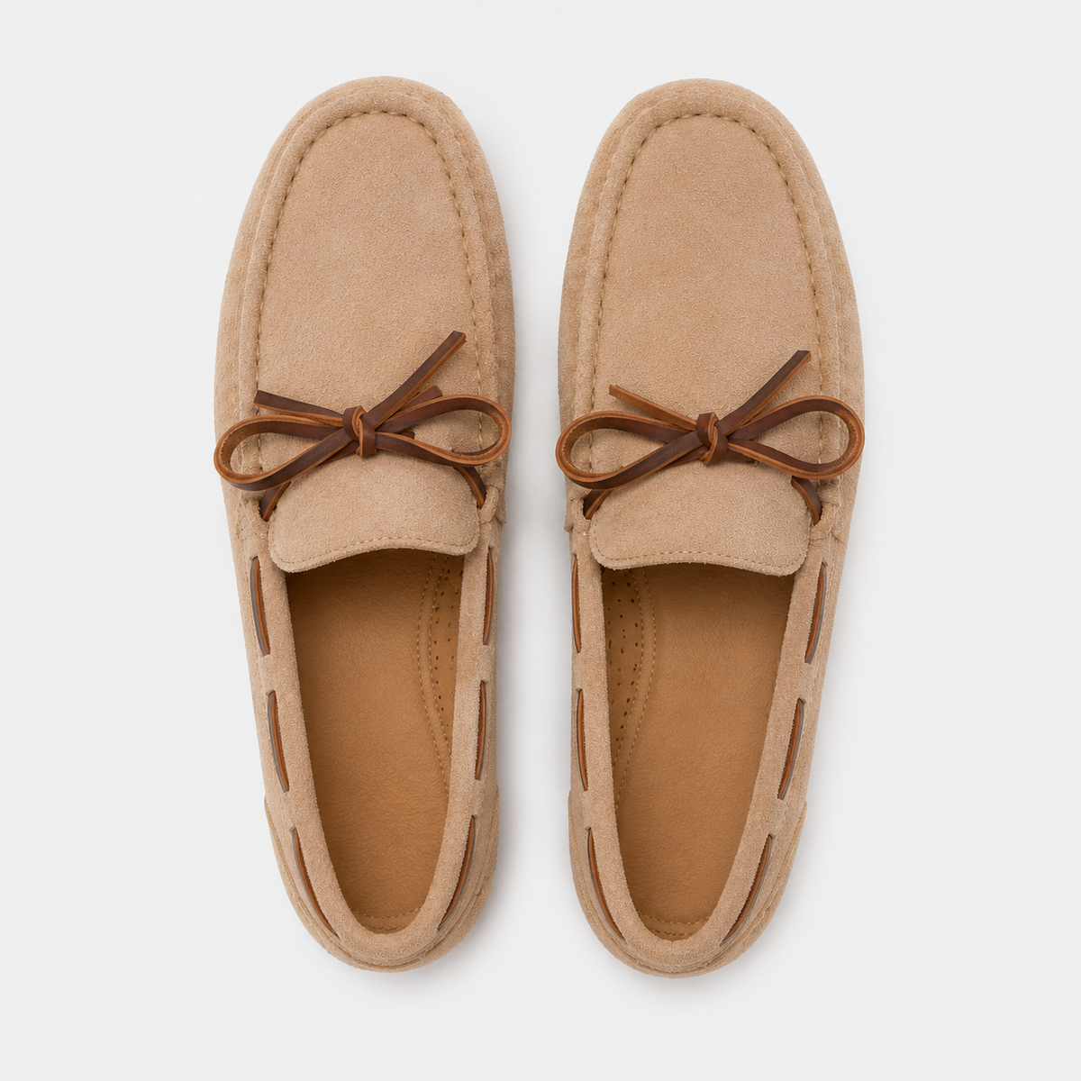 Mocassin Beige Femme En Velours Avec Nœud Papillon