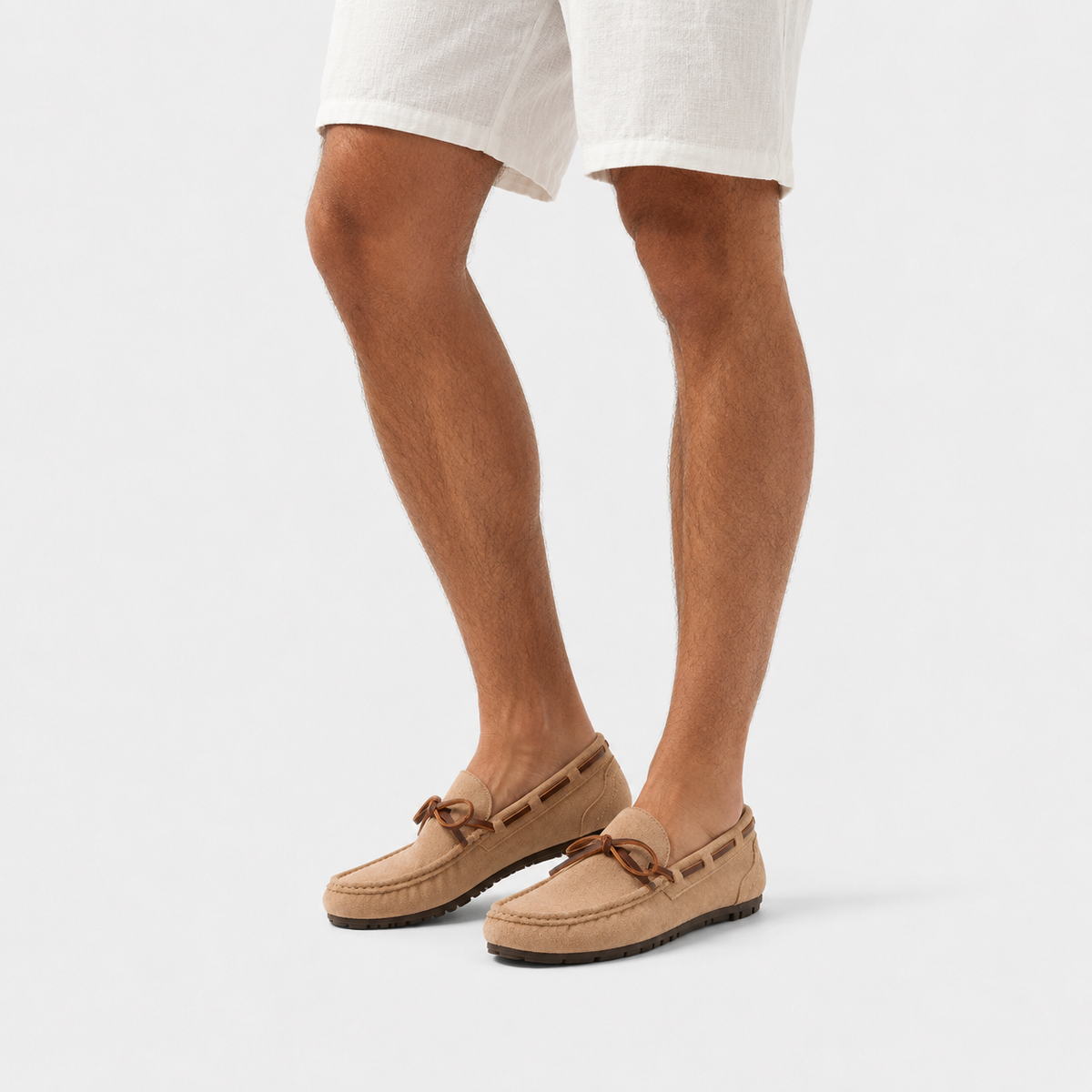 Mocassin Beige Femme En Velours Avec Nœud Papillon