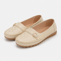 Mocassin Cuir Artificiel Beige Sans Lacets