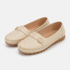 Mocassin Cuir Artificiel Beige Sans Lacets