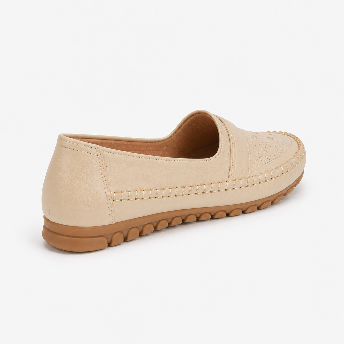 Mocassin Cuir Artificiel Beige Sans Lacets