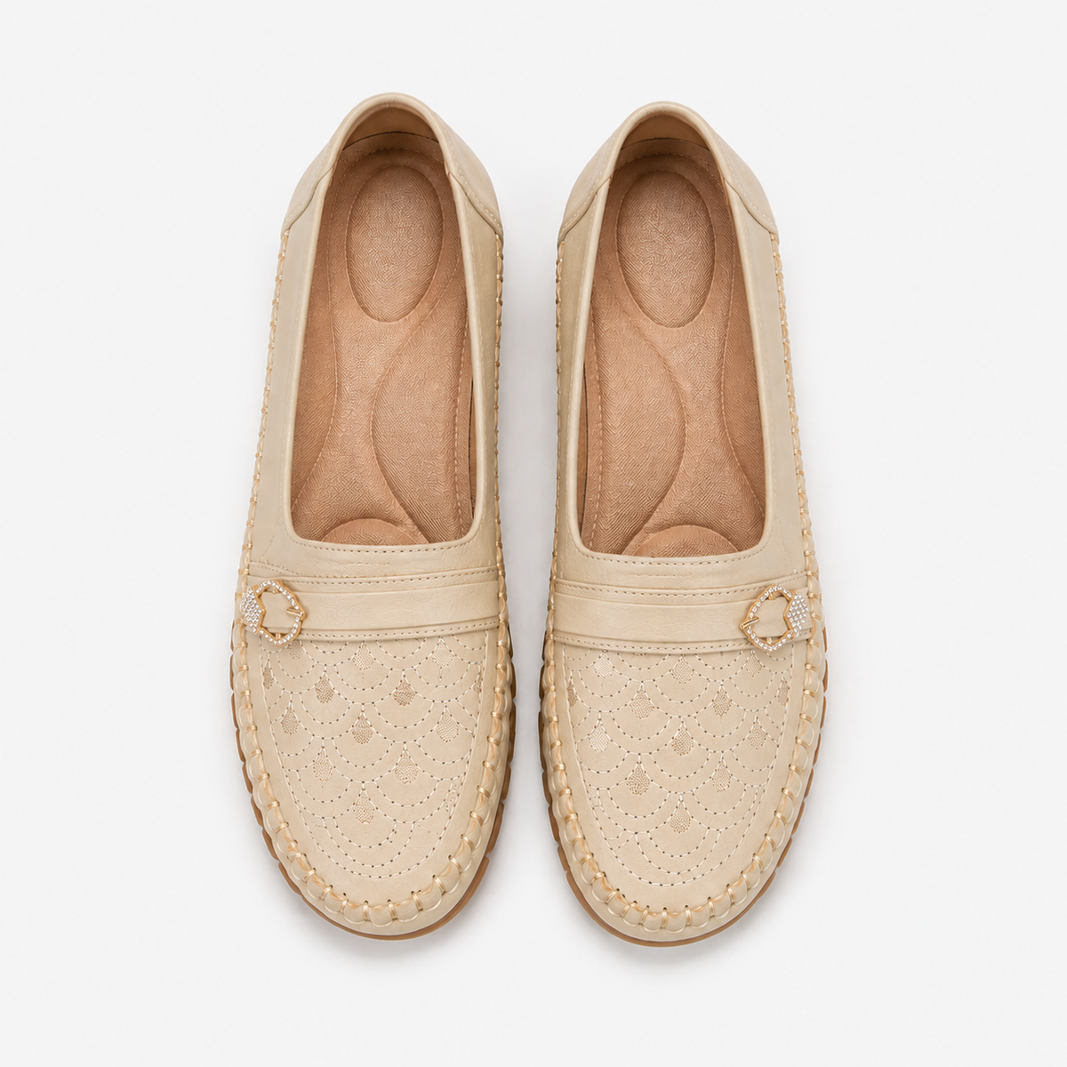 Mocassin Cuir Artificiel Beige Sans Lacets