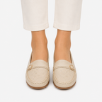 Mocassin Cuir Artificiel Beige Sans Lacets