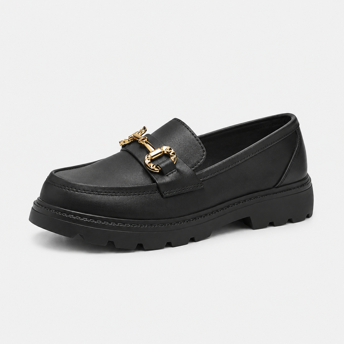 Mocassins En PVC Noirs À Boucle Dorée