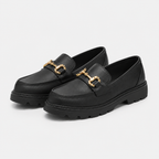 Mocassins En PVC Noirs À Boucle Dorée
