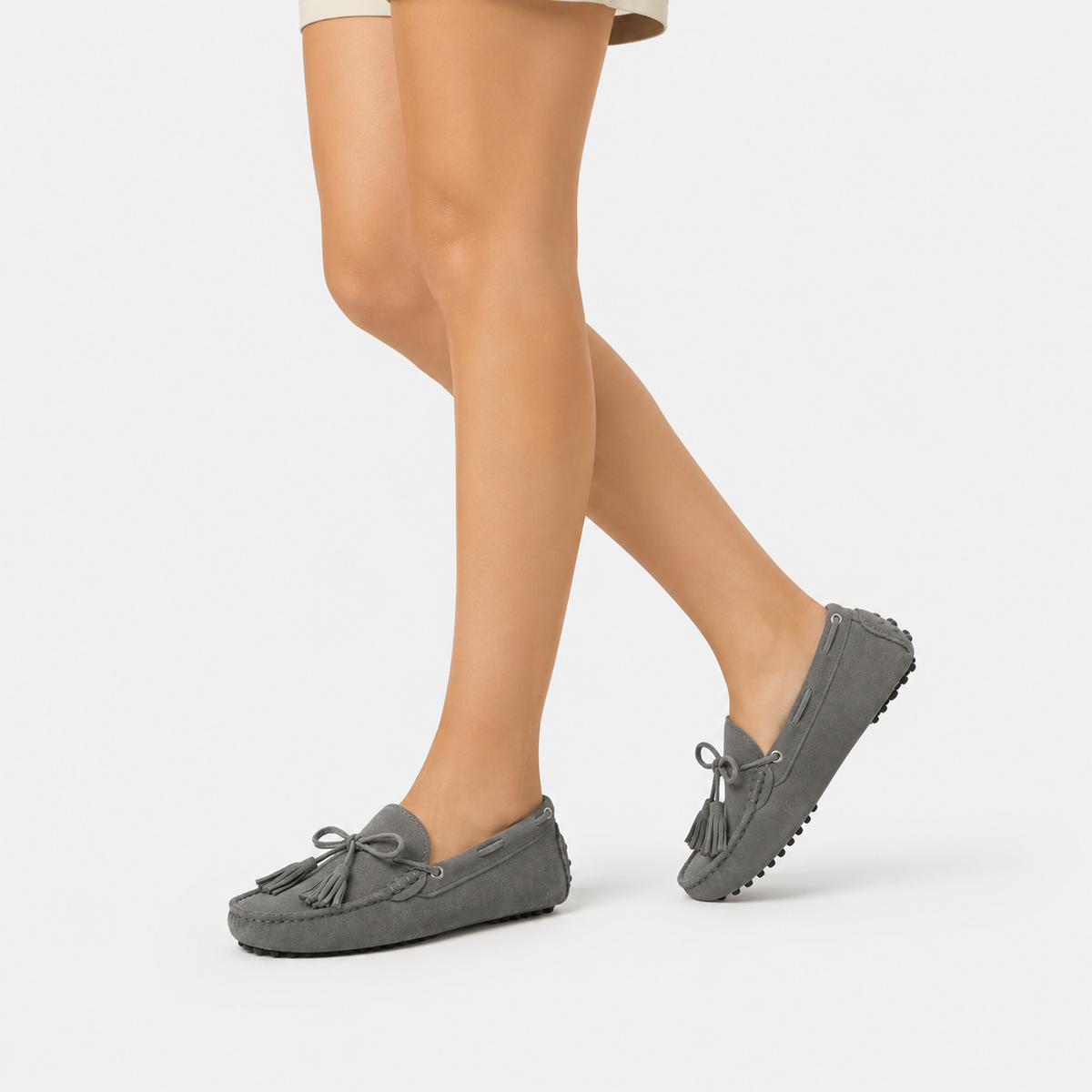Mocassins Cuir Souple Gris