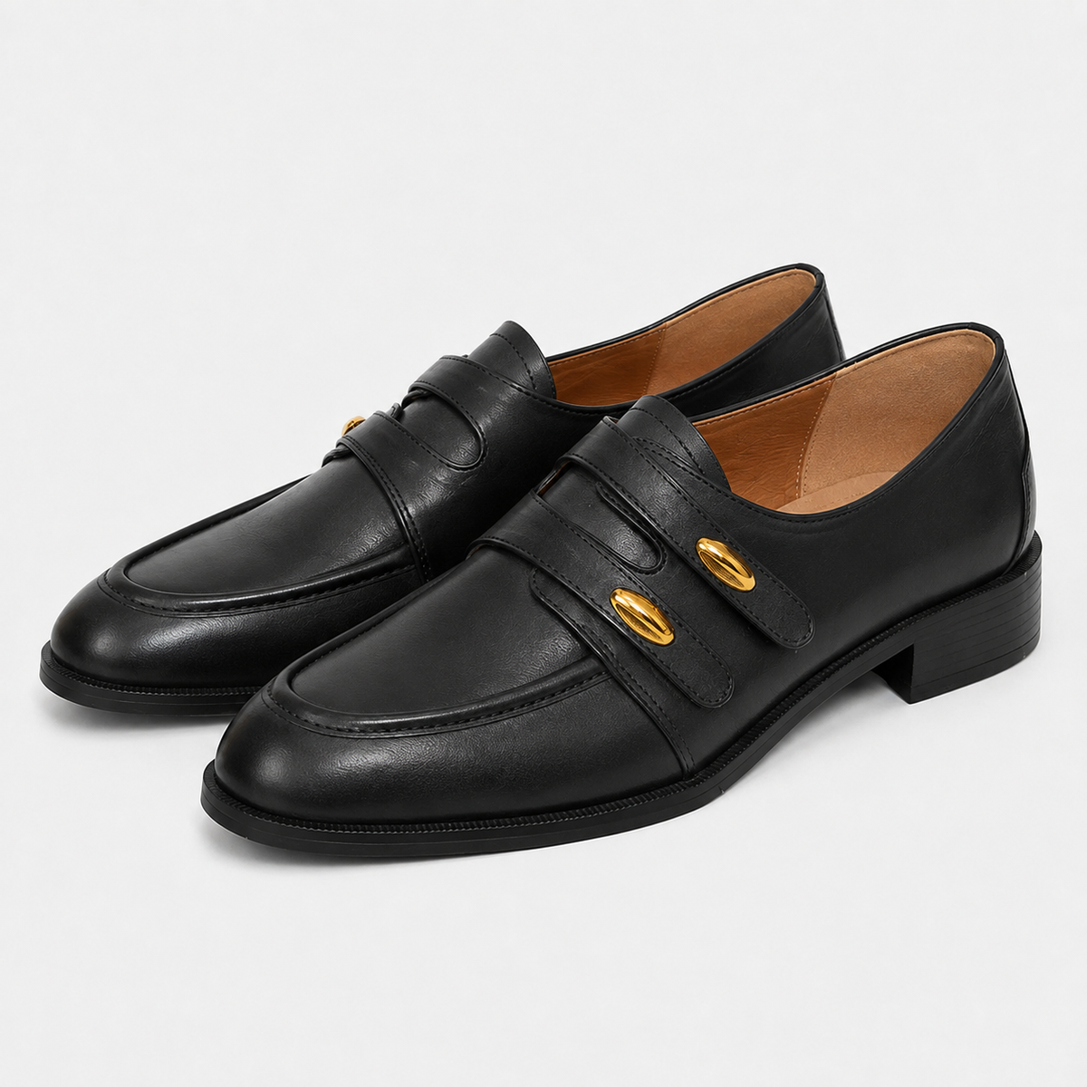 Mocassin Femme Talon En Simili-Cuir Noir