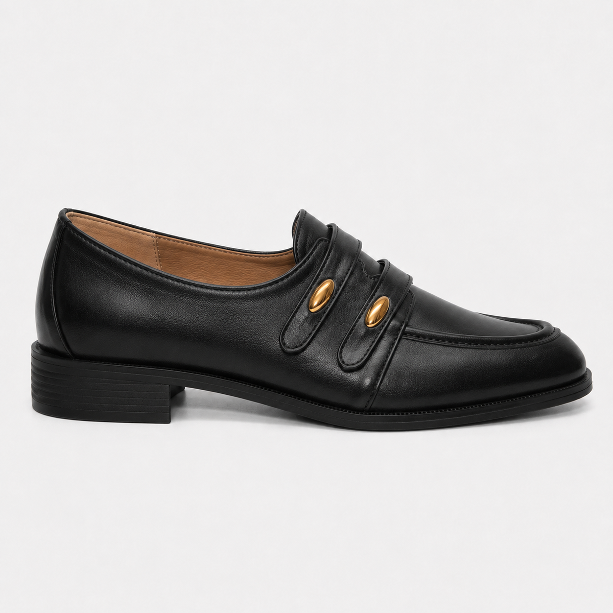 Mocassin Femme Talon En Simili-Cuir Noir