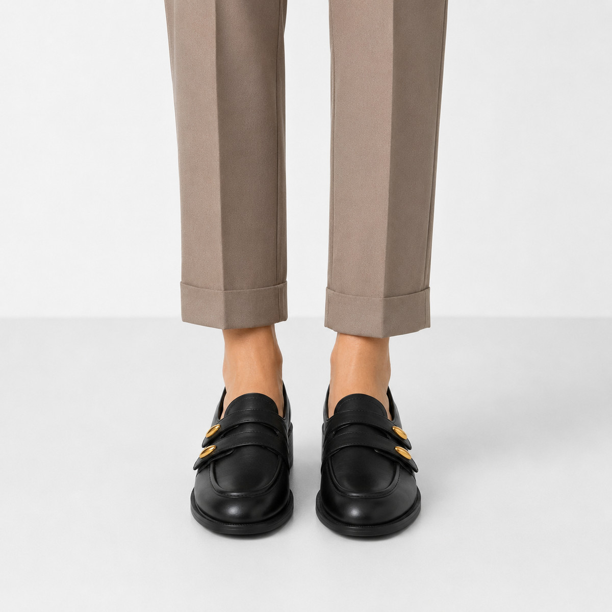 Mocassin Femme Talon En Simili-Cuir Noir