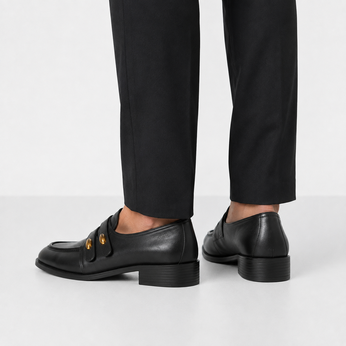Mocassin Femme Talon En Simili-Cuir Noir
