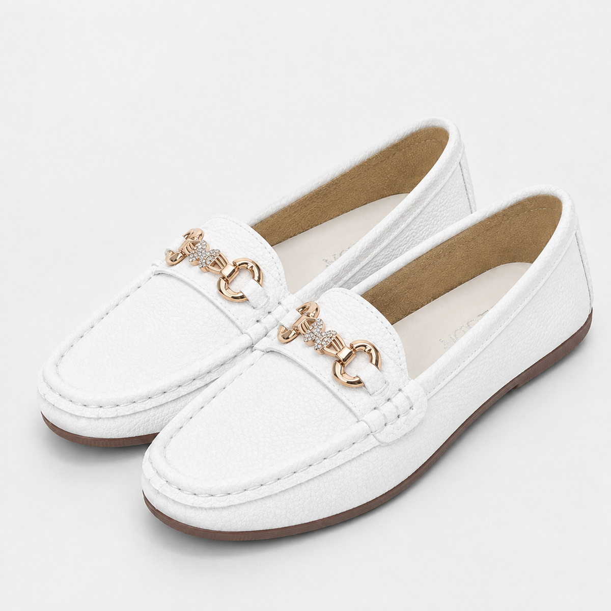 Mocassin Simili-Cuir Plats Blanc