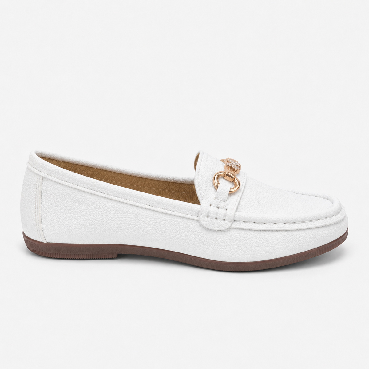 Mocassin Simili-Cuir Plats Blanc