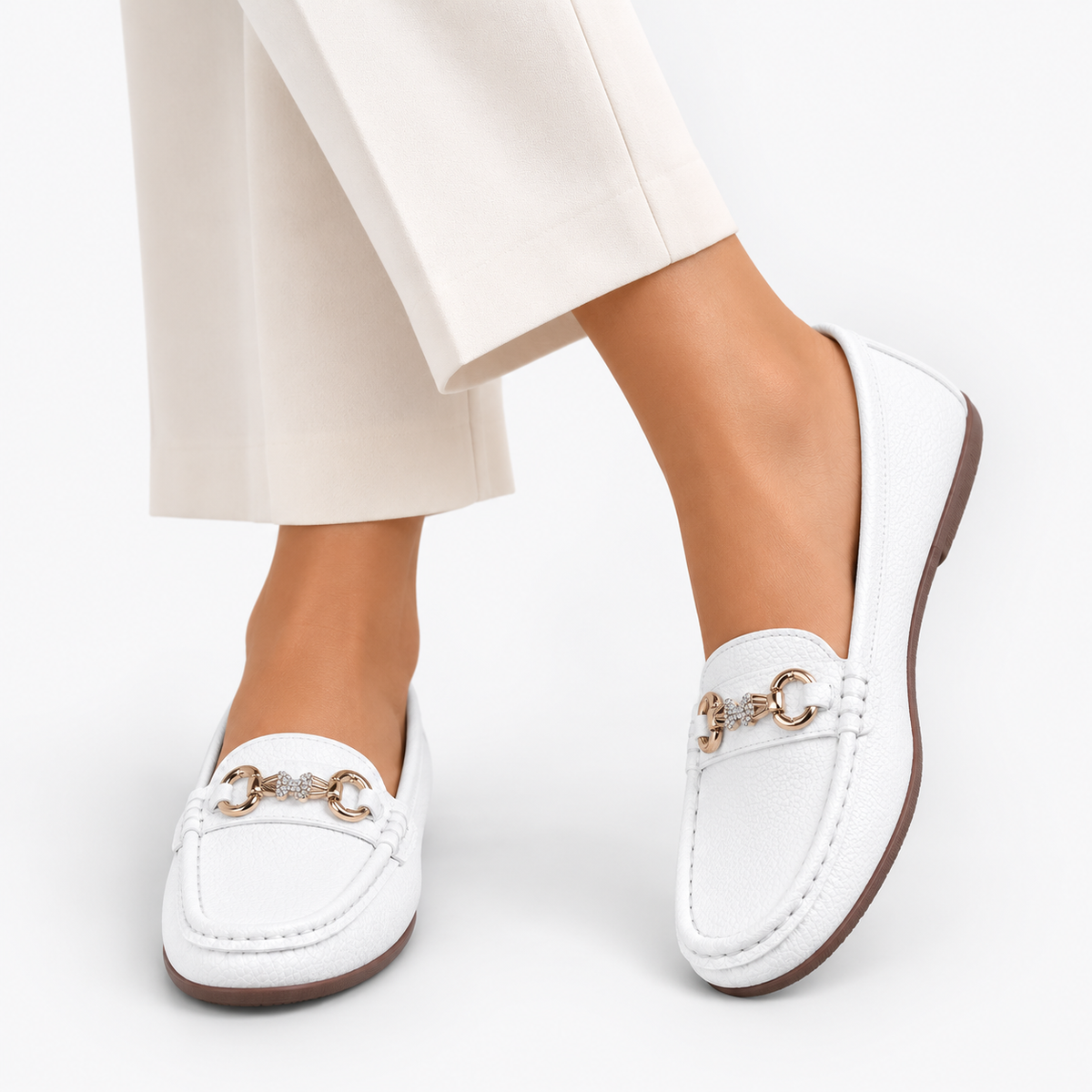 Mocassin Simili-Cuir Plats Blanc