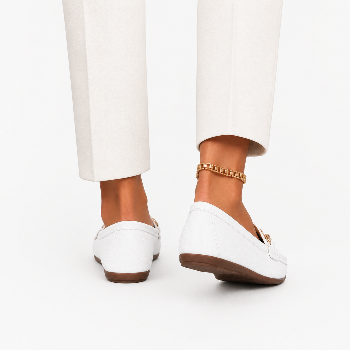 Mocassin Simili-Cuir Plats Blanc