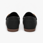 Mocassin Noire Femme En Simili-Cuir Grainé Avec Boucle Dorée