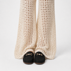 Mocassin Noire Femme En Simili-Cuir Grainé Avec Boucle Dorée
