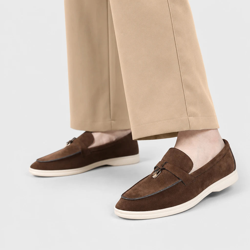 Big Size Fashion Casual Loafers for Men Spring Autumn 2026 New Designer Suede Leather Shoes Male Solid Color Flat Shoes Man