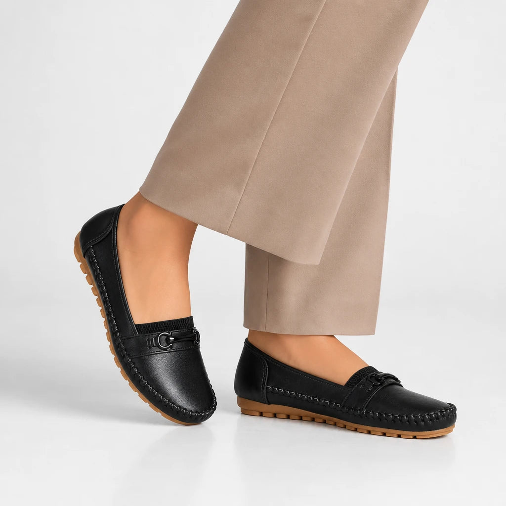 goreyodoly Women Comfortable Slip-On Loafers Lightweight Breathable Wide Fit Flats with Chain Decoration (Copie)
